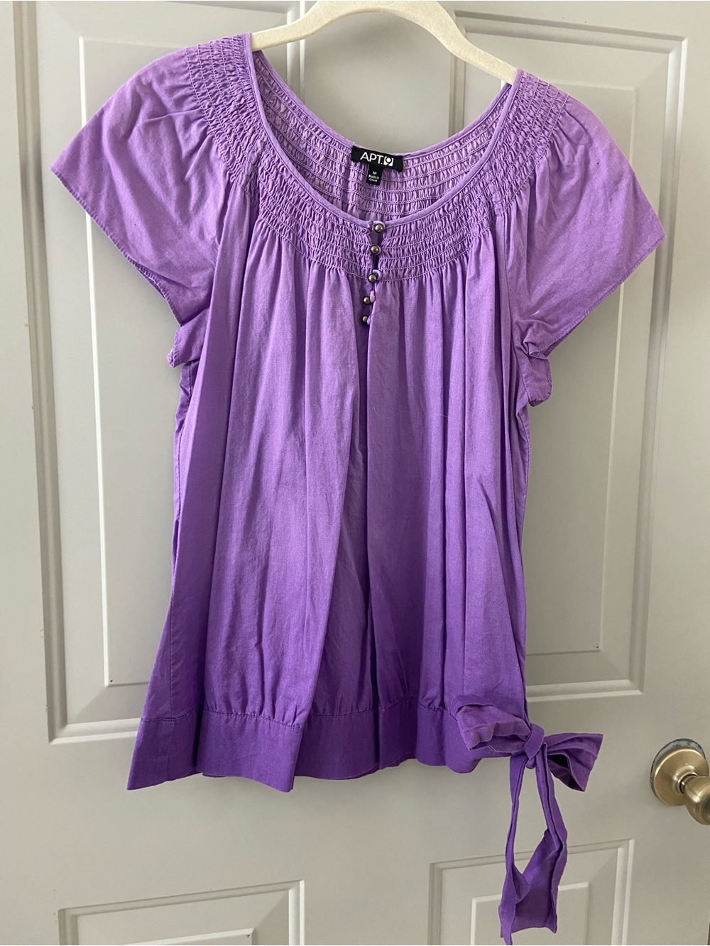 Apt. 9 Purple Short-Sleeve Smocked Tie-Hem Blouse